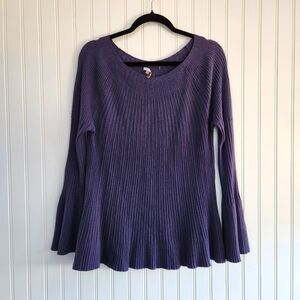 VILA MILANO Blue Ribbed Bell Sleeve Boho Sweater Top size Large